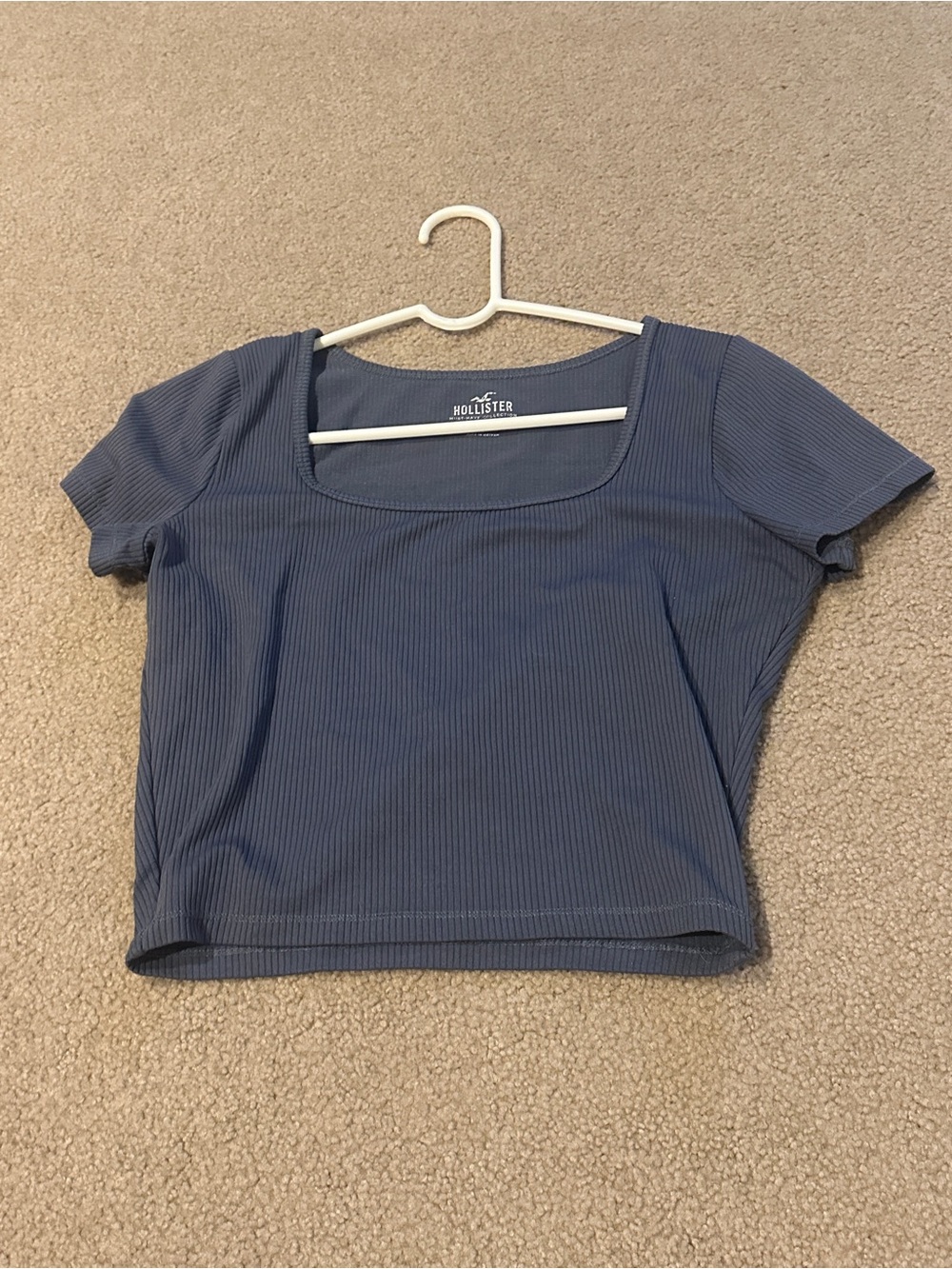 Hollister Ribbed Square-Neck Crop Top in Slate Blue